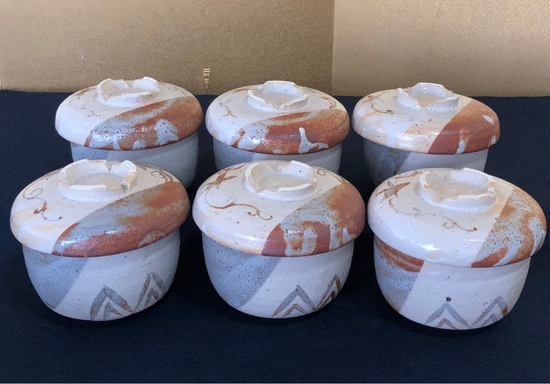 《R》志野 弁当蓋物6客 加藤十右衛門 共箱 懐石　250716E3