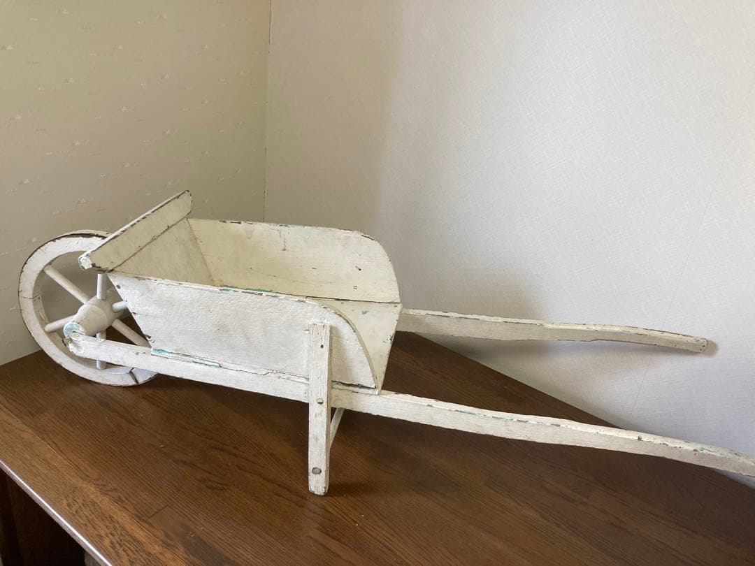 フランス アンティーク ホワイト ペイント 木製カート 手押し車 花車