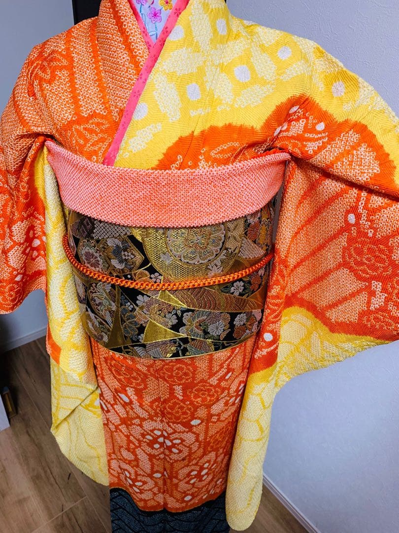 振袖 オレンジと黄色 フルセット❗️大特価セール！ 振袖 黄色と