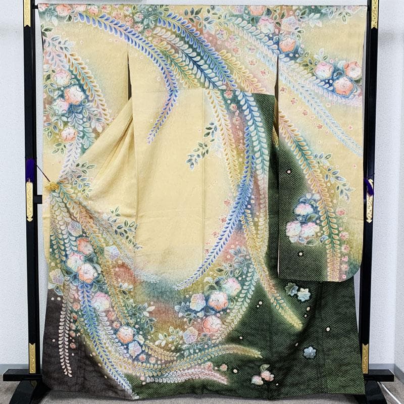 507z27☆泰常 振袖 金通し 辻が花絞り染 作家物 薄黄☆美品 成人式結婚
