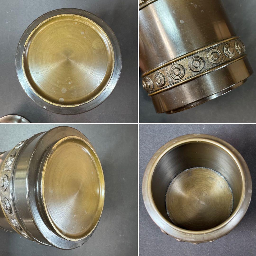 E964 送料無料 唐銅皆具 建水 尺立 水指 茶道具 蓋置 共箱 口糸目