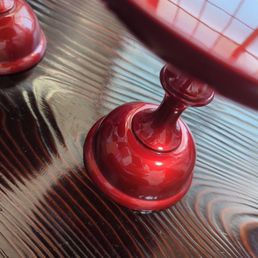 玉虫塗 供物 お祝い赤い漆器の皿型2個セット 超美品