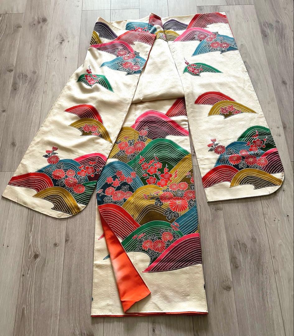 未使用級】鹿の子地紋 振袖 扇面吉祥花文様 暈し八掛 成人式