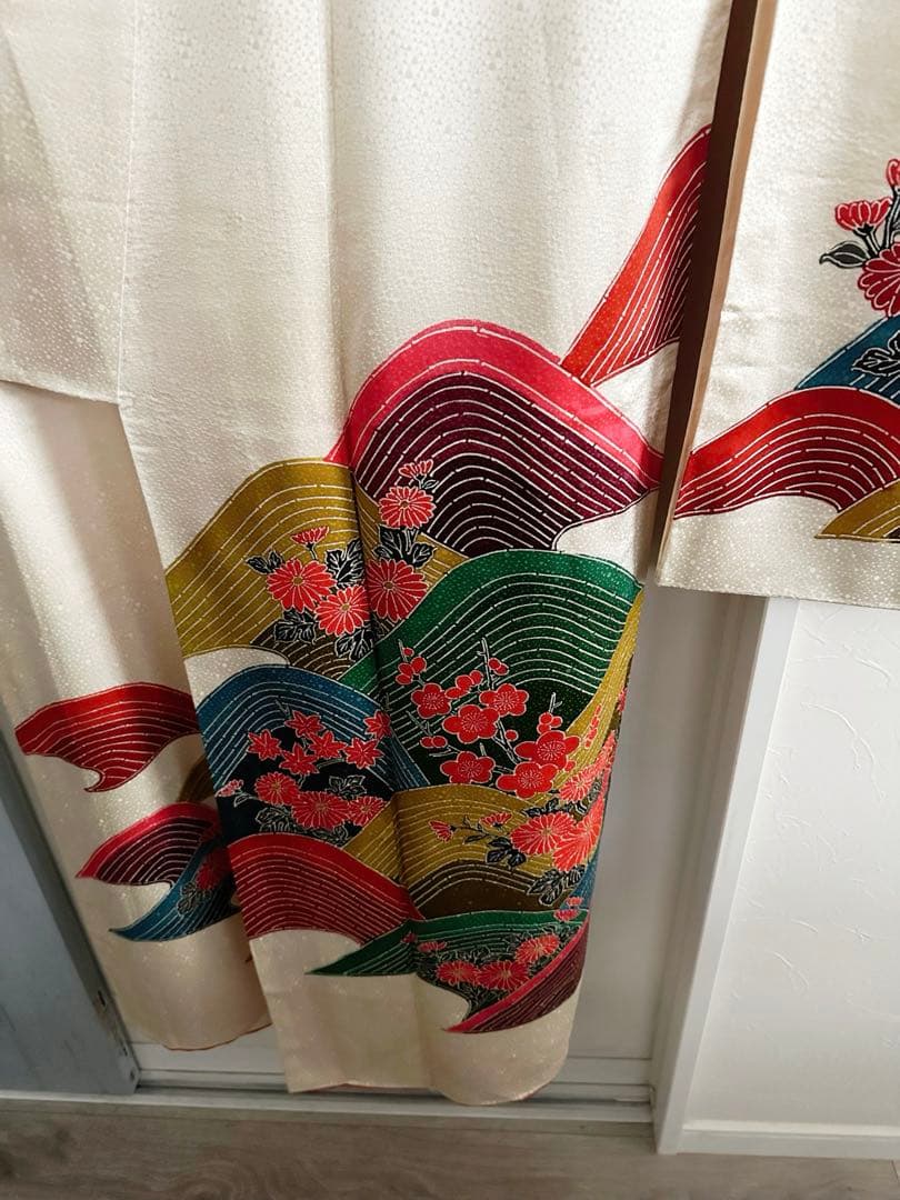 未使用級】鹿の子地紋 振袖 扇面吉祥花文様 暈し八掛 成人式