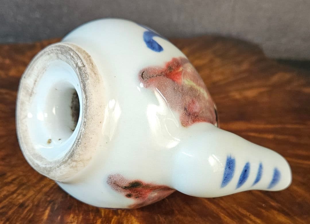 韓国古美術 韓国古陶磁器 李朝 青華辰砂 文字入 桃形 水滴