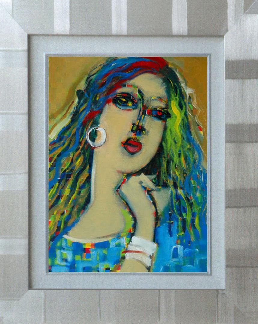 油絵 菅家令子 絵 絵画 インテリア 額付(白) F6-080212 人物 女性