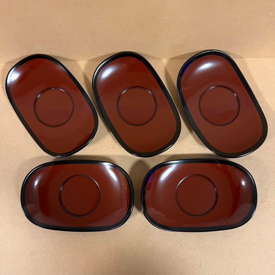 未使用 輪島塗 新本錦川堂謹製 布着本堅地 茶托 5客