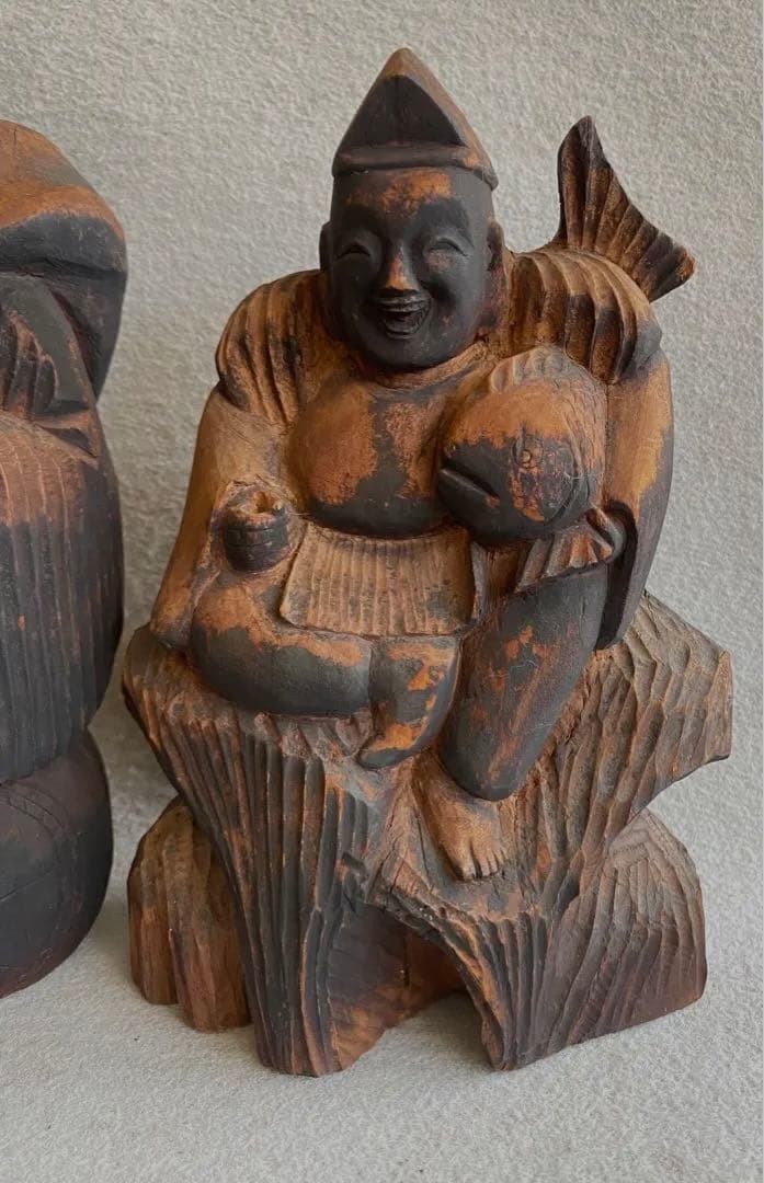 レトロ】木彫り／恵比寿・大黒天の置物 恵比寿 大黒