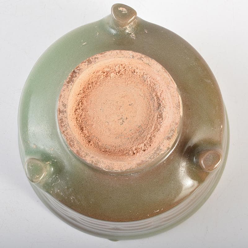 中国 龍泉窯青磁 刻線文三足香炉 C R6715E