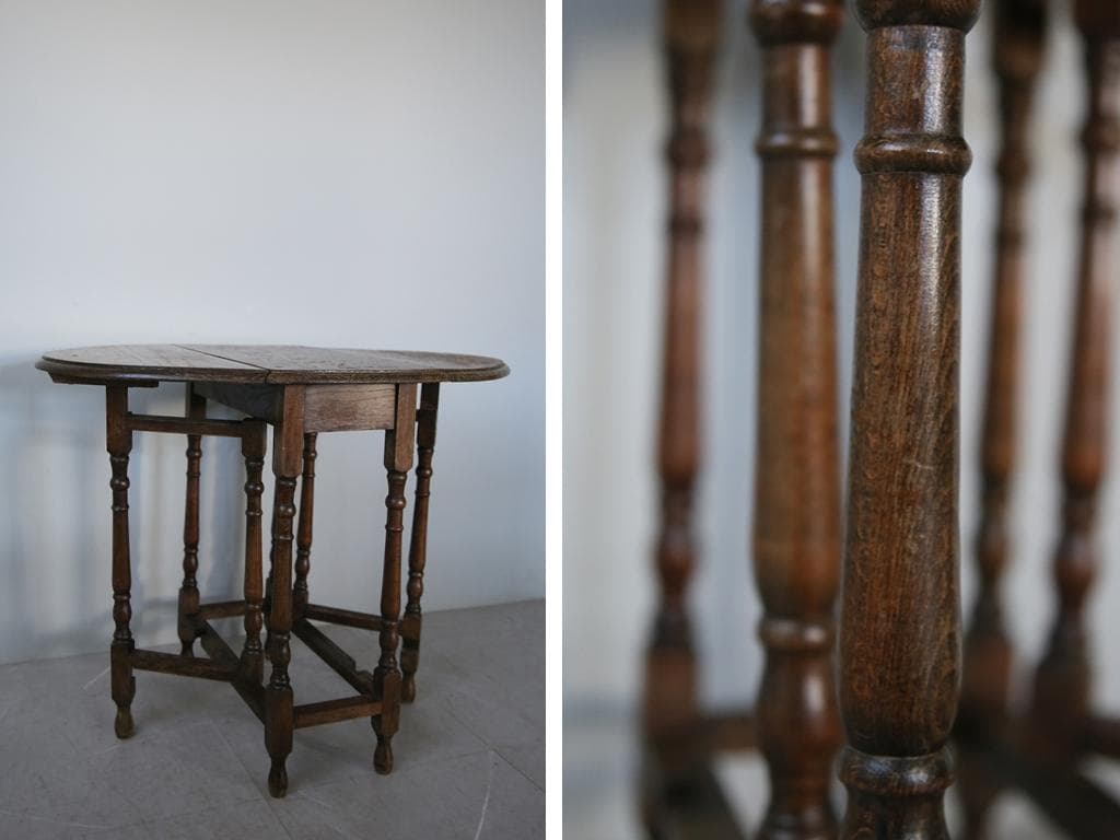 英国アンティーク木製ゲートレッグテーブル/ダイニング机バタフライ(92-119)