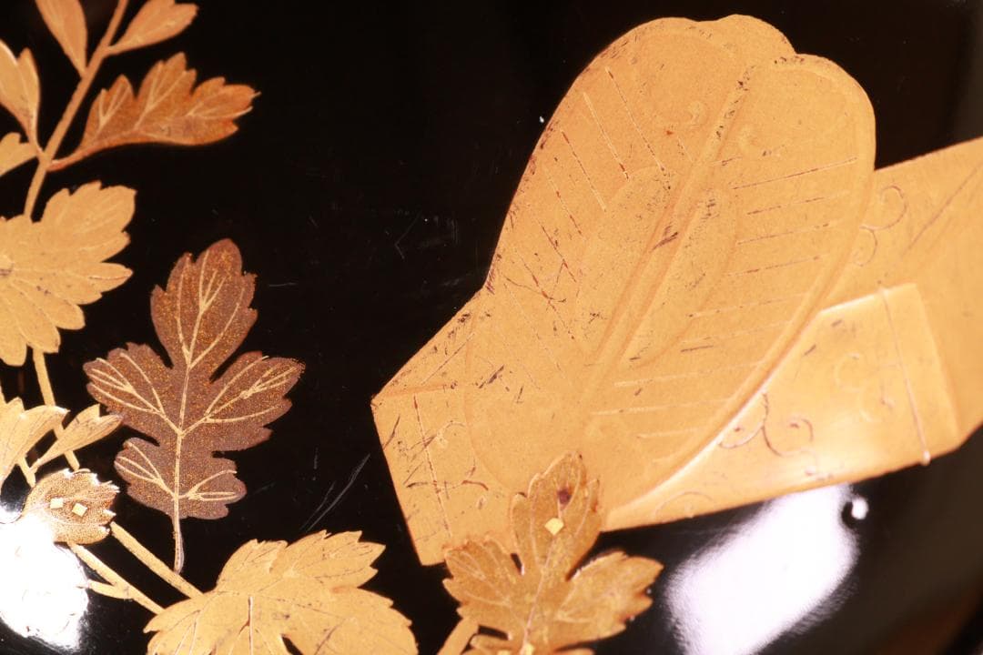 時代輪島塗　目出た図金蒔絵　吸物椀　五客　木製　霊芝　草花 BJ047