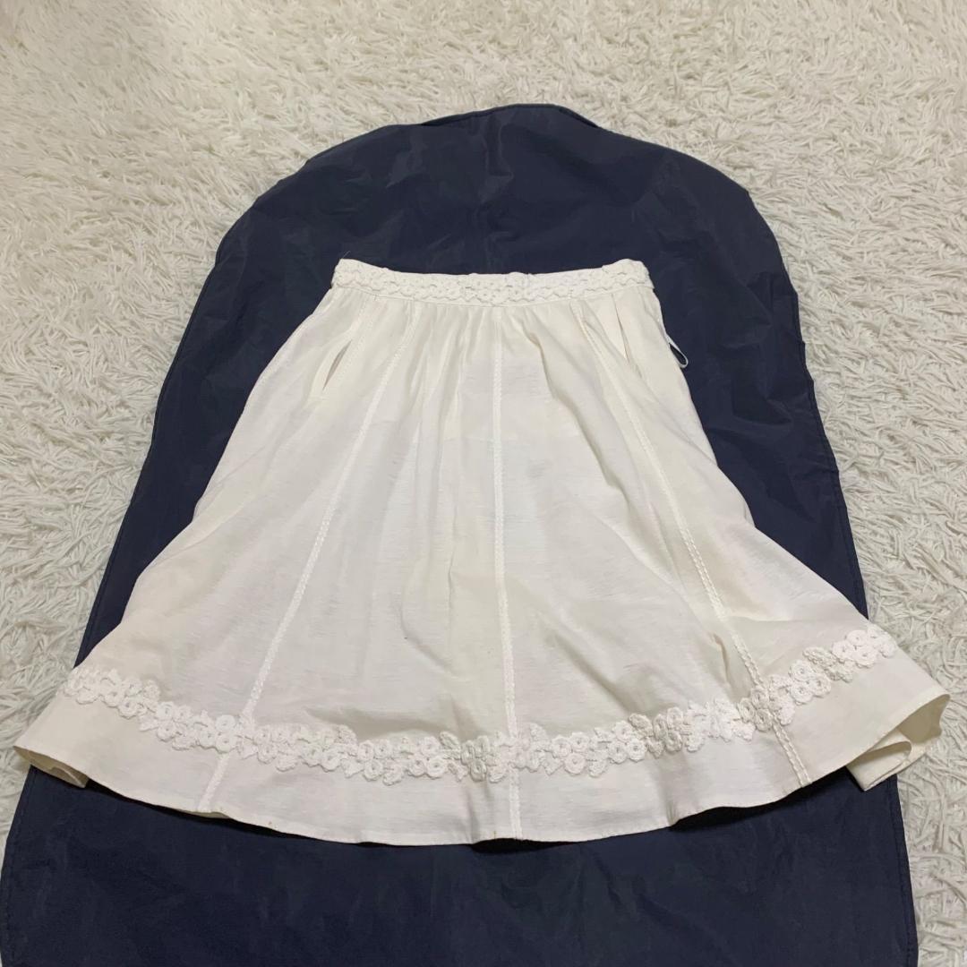 良品✨ルイヴィトン レース 刺繍 フレアスカート 白 ホワイト 34 S