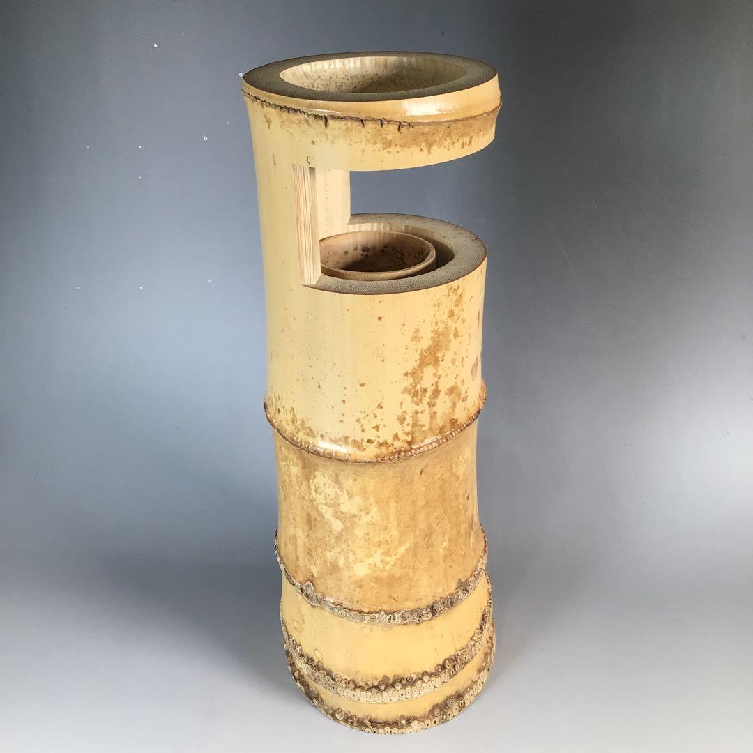 N994 竹花入 『淡完作』『大徳寺 長谷川寛州 箱書』『一重切』 共