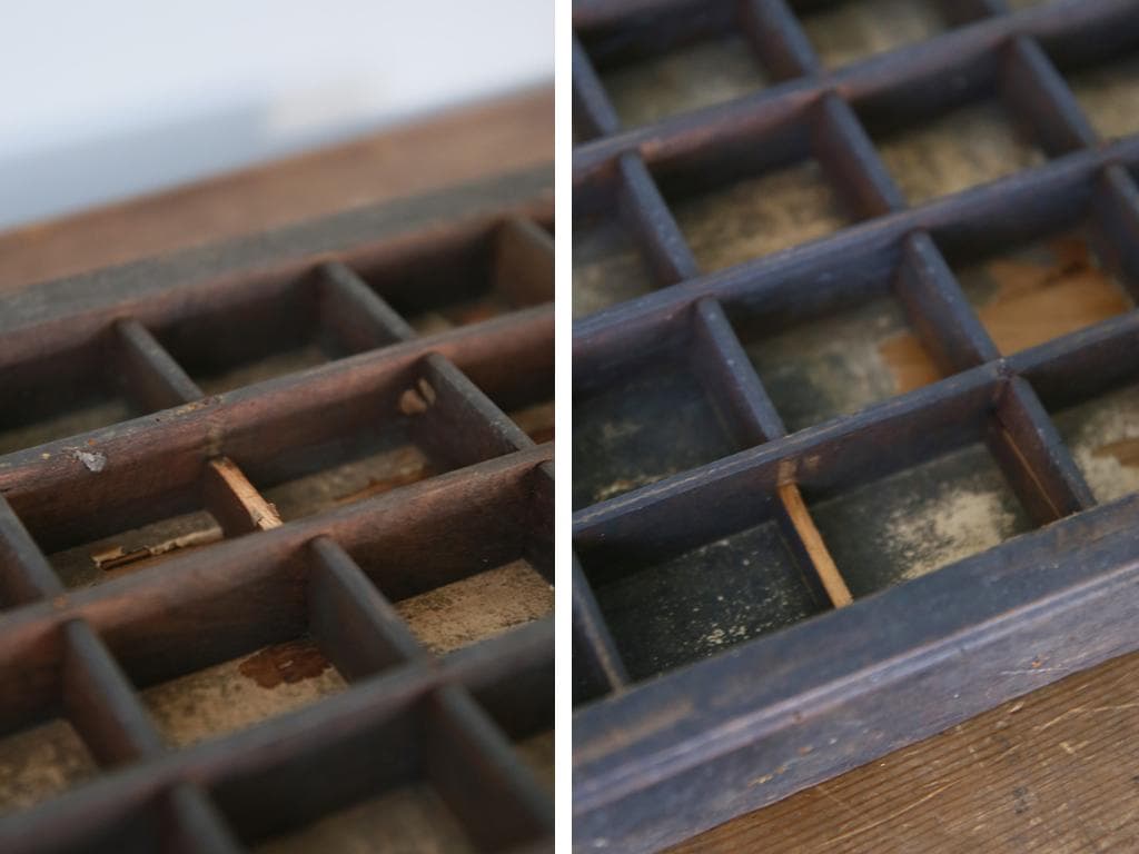 英国アンティーク木製プリンタトレイ/飾り棚/枡ケース/小物入れ(92-46