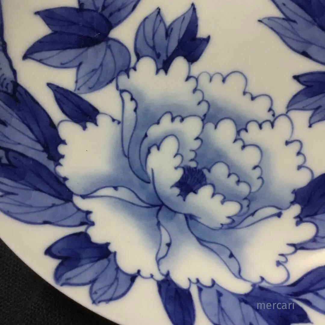 有田焼 鍋島様式 染付芍薬文 七寸高台皿 /骨董/時代物