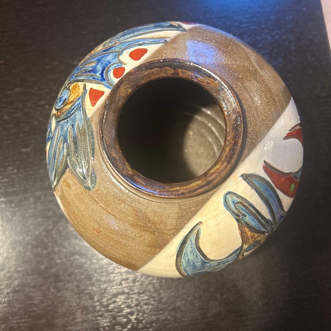 壺屋焼 赤絵魚紋壺 伝統工芸 花瓶 沖縄 やちむん 陶芸 壺 - メルカリ