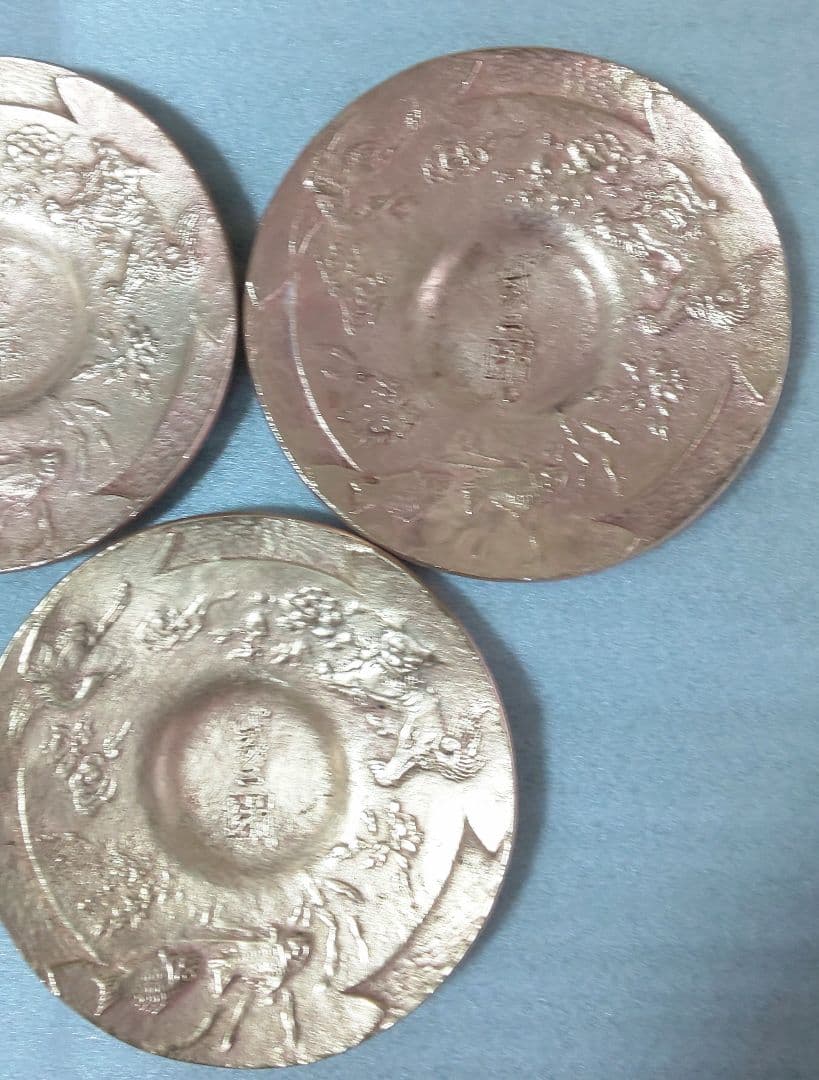 銅製茶托五客 陽咸二作 獅子魚鶴図 煎茶道具 煎茶器