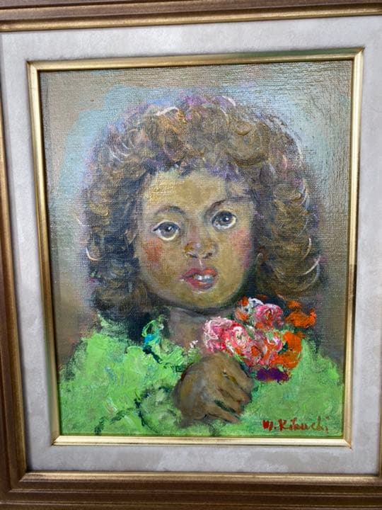 油彩画 「ブーケを持つ少女」F3原画 美品 菊地正則 パリ