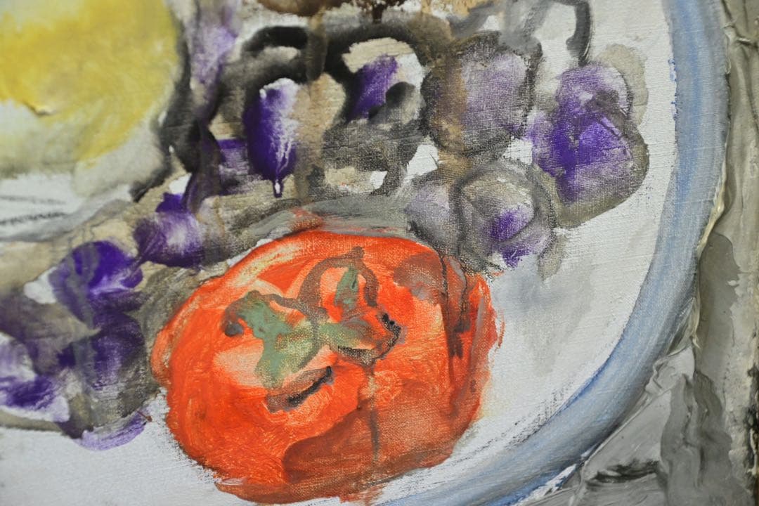 真筆保証】鈴木千久馬 果物 静物画 P8 金彩 彫刻 無垢額 壁