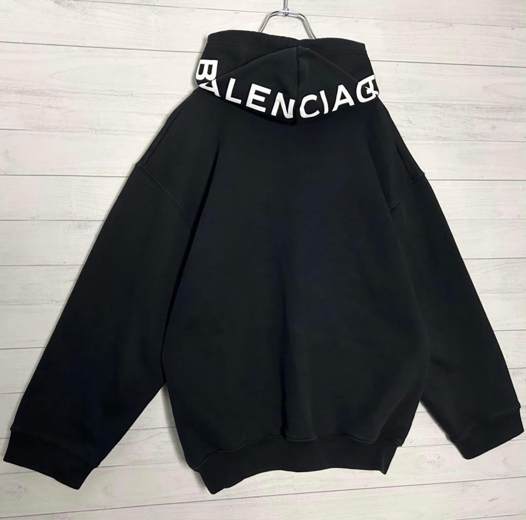 【極美品・人気】バレンシアガ フードロゴ プルオーバー パーカー ブラック 黒