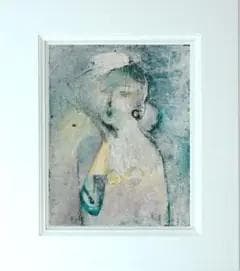 油絵 菅家令子 絵 絵画インテリア額付(青緑＋金色の枠)uF6-071802女性