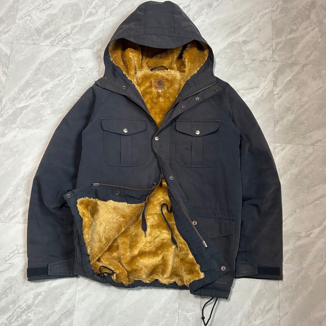 カーハート 裏ボア ダック地パーカー ネイビー アメカジ ストリート ワーク