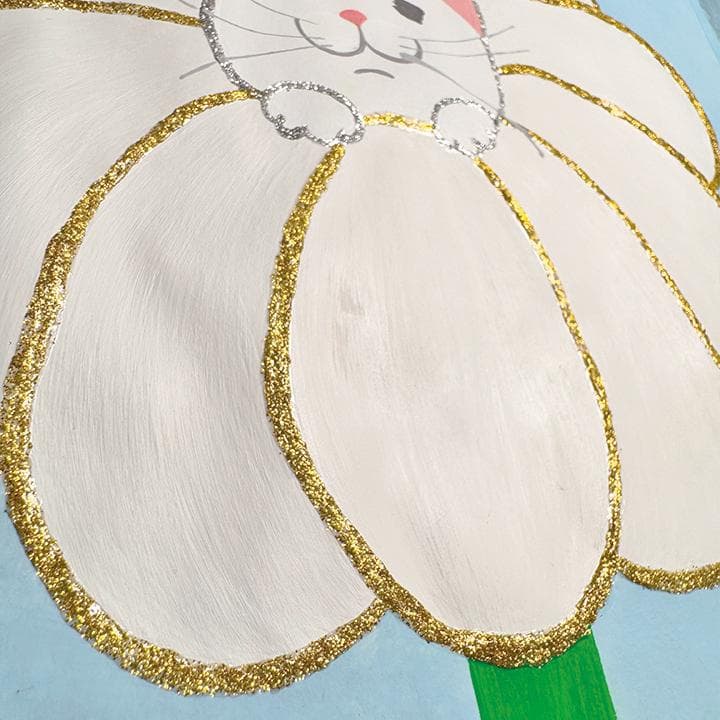 白猫の華　1点もの　アクリル画　A4　アート　額付き　送料無料