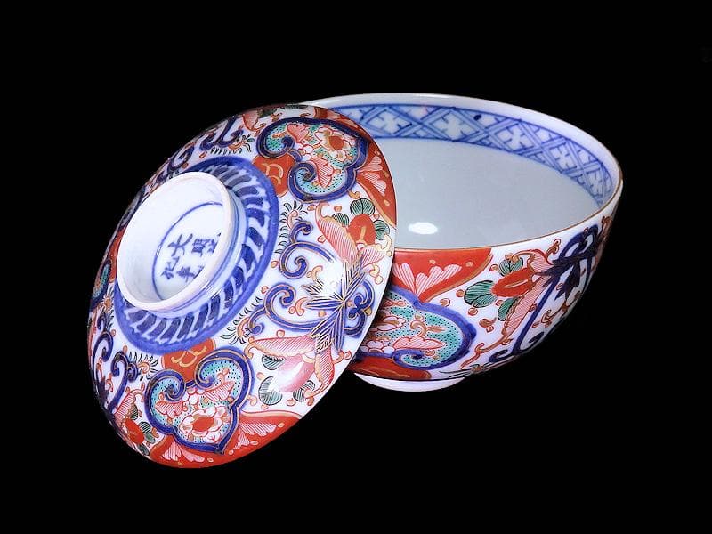 大聖寺伊万里 金襴手 花の図 大振蓋茶碗 E36AS-CPc