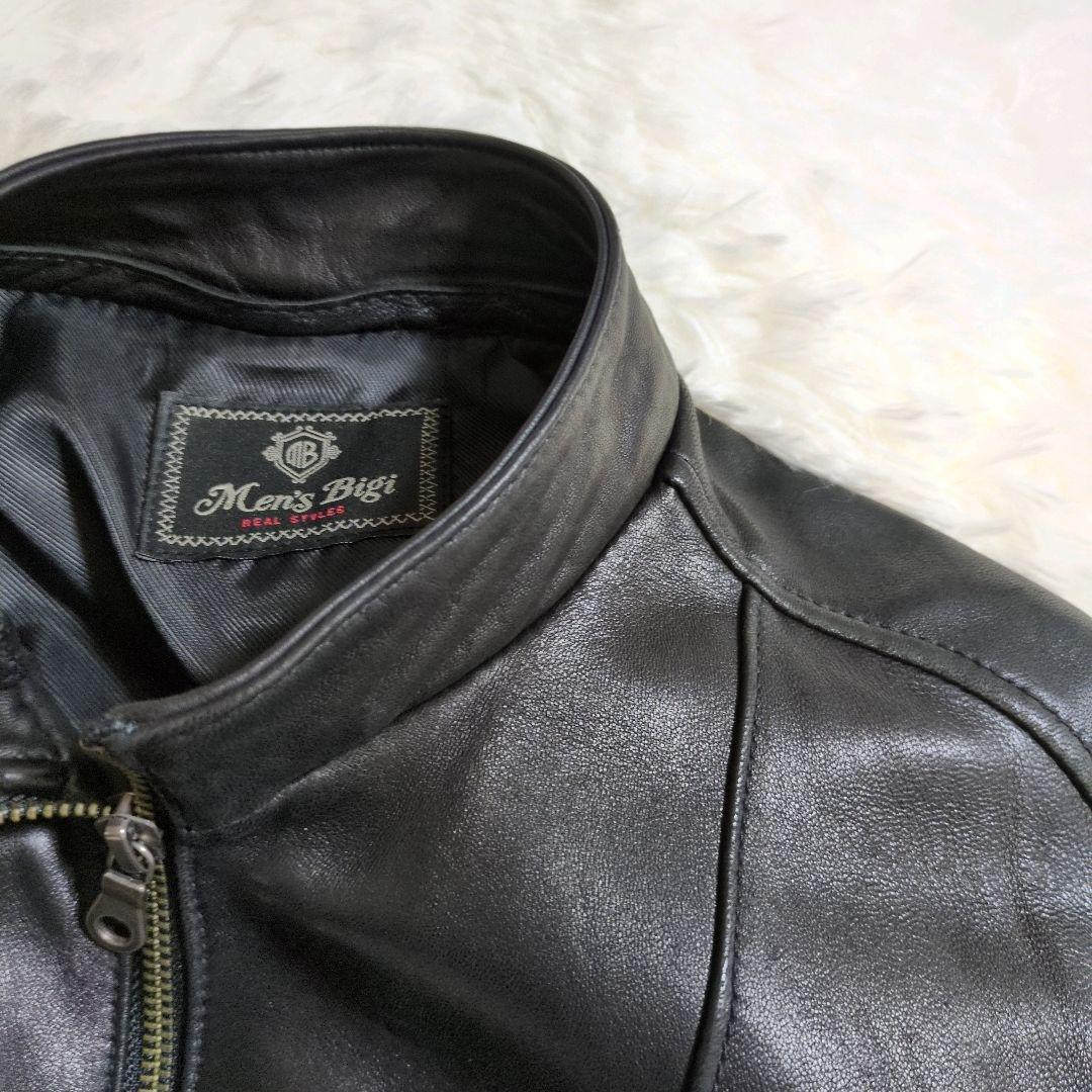 メンズビギ 羊革 ラムレザー シングル ジャケット 2way ブラック 黒