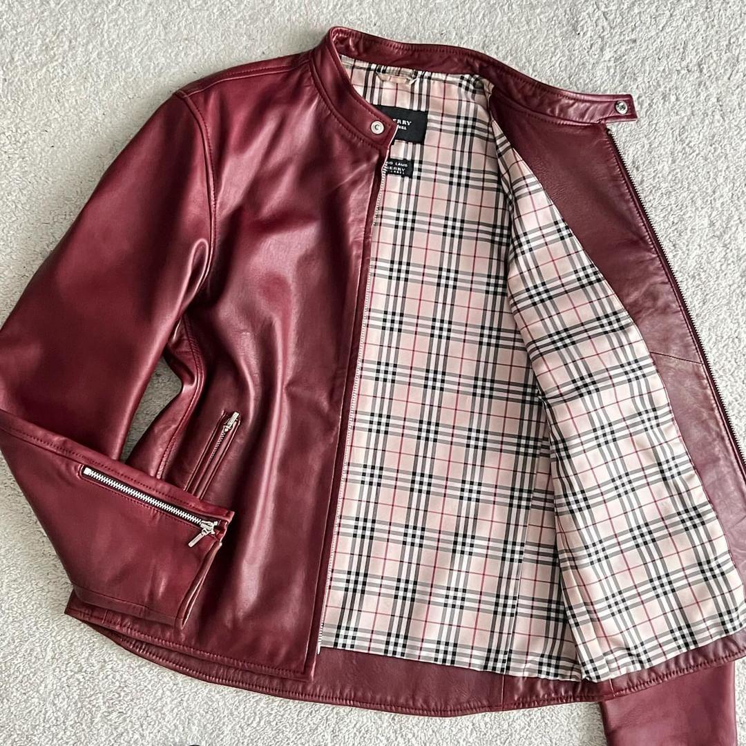 バーバリーブルーレーベルシングルライダースノバチェックメンズ