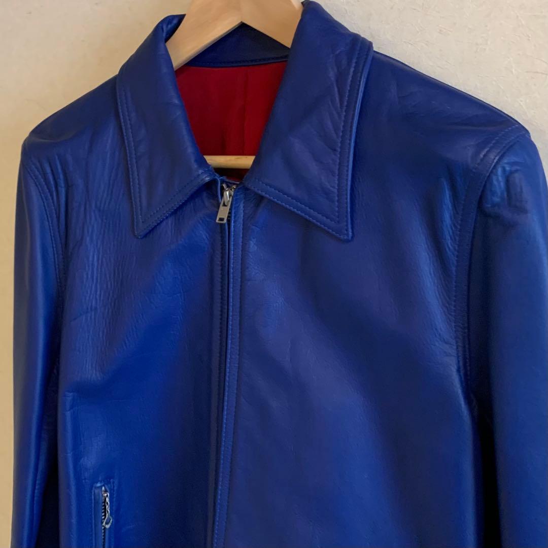 ワコマリア レザージャケット ブルー M ライダース WACKOMARIA