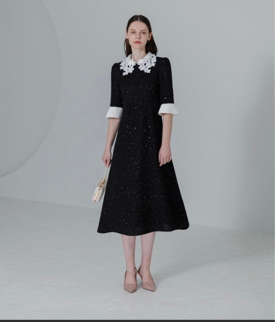 LEJAレース襟付きパーティードレス ブラックSサイズ