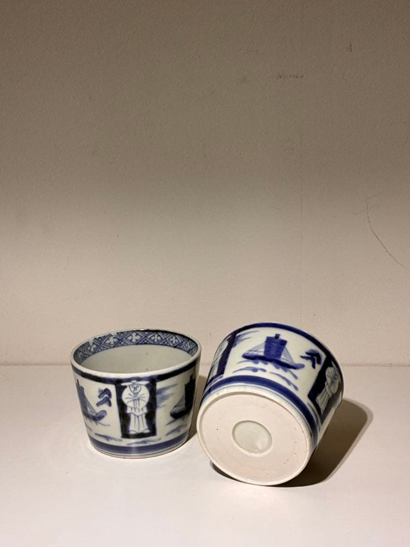 骨董 古伊万里 印判 図変わり印判 石灯籠 桜 3羽兎 円窓 小皿 手塩皿