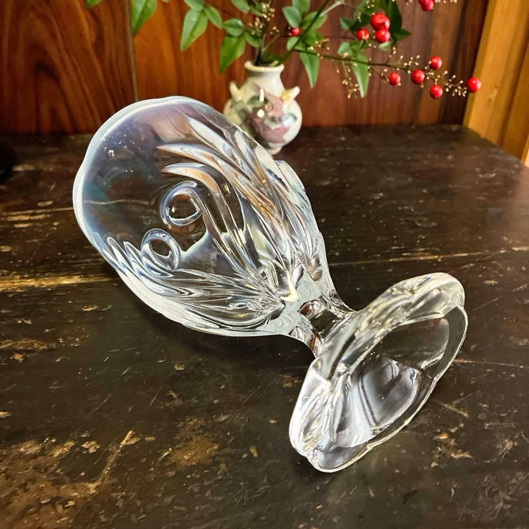 骨董 レトロ 乳白色暈し ハートプレス紋 チューリップ型 パフェグラス