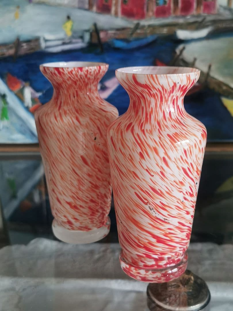 アンティーク ヴェネチアンガラス ブラッドオレンジ＆ホワイト 工房物