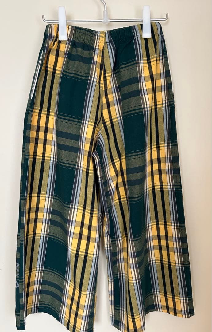 匿名発送】SOU・SOU 広形もんぺ 伊勢木綿20/20二筋布団縞深緑色×藤黄