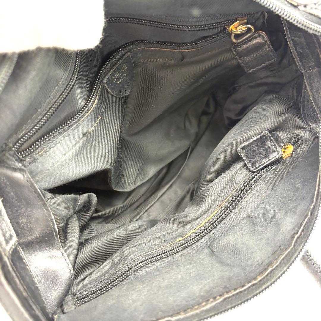 CELINE　ハンドバック　黒　ナイロン　サークル金具　スクエア　レザー
