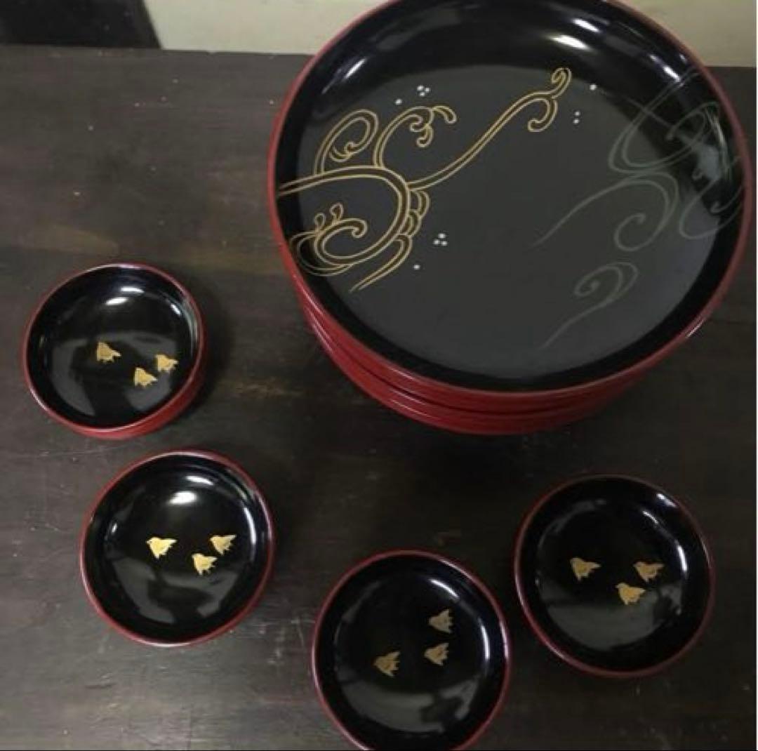 美品　輪島塗　蒔絵　当時物　漆器　刺身皿　取り皿　銘々皿　お祝い事　共箱付き