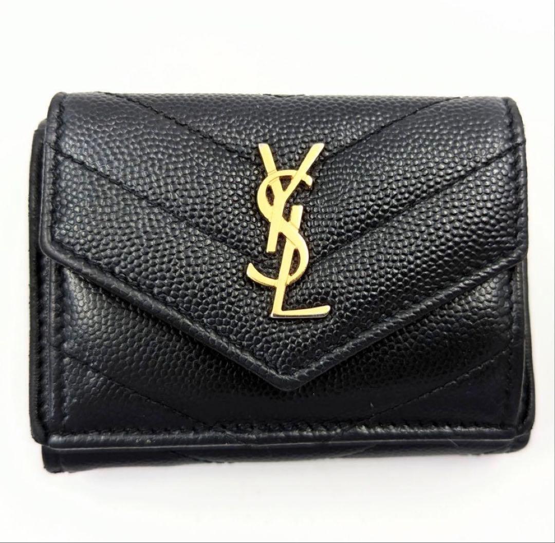Saint Laurent サンローラン 三つ折り財布 キャビアスキン 匿名配送