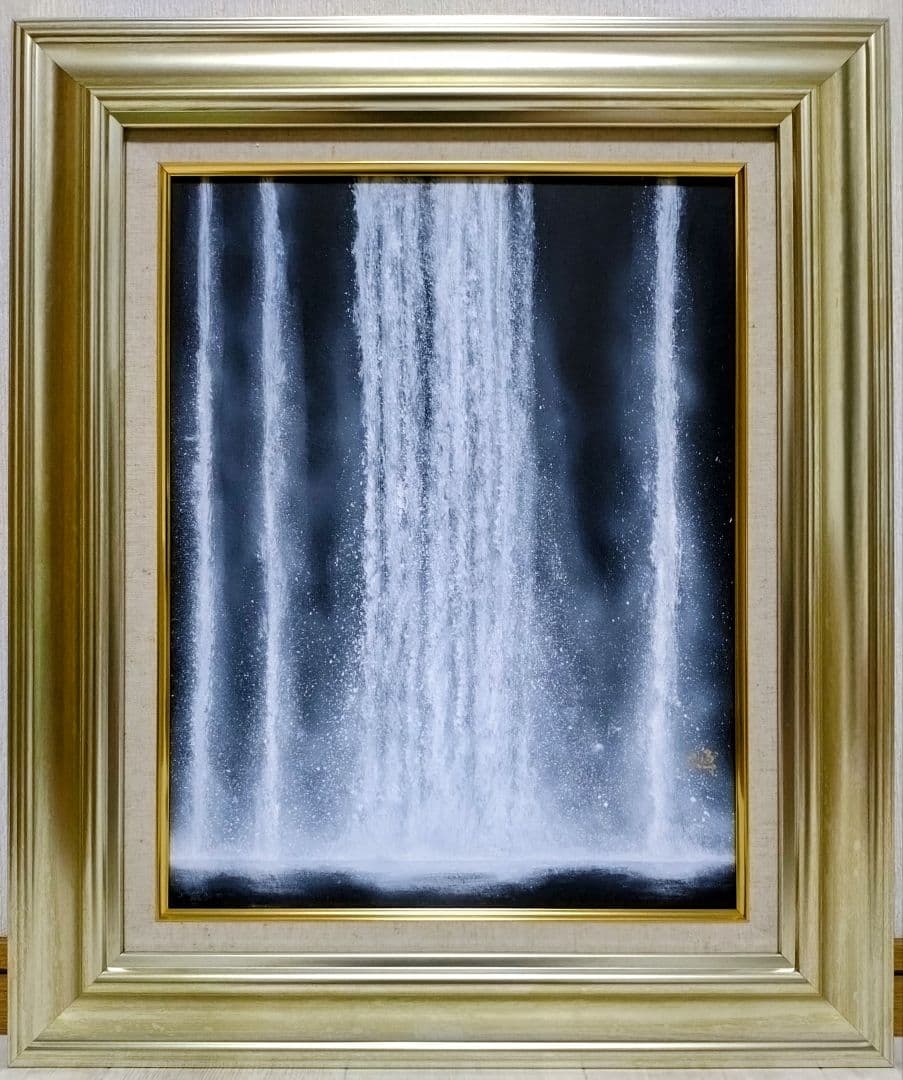 F6号】千住博【ウォーターフォール】肉筆/サイン・共シール有/岩彩