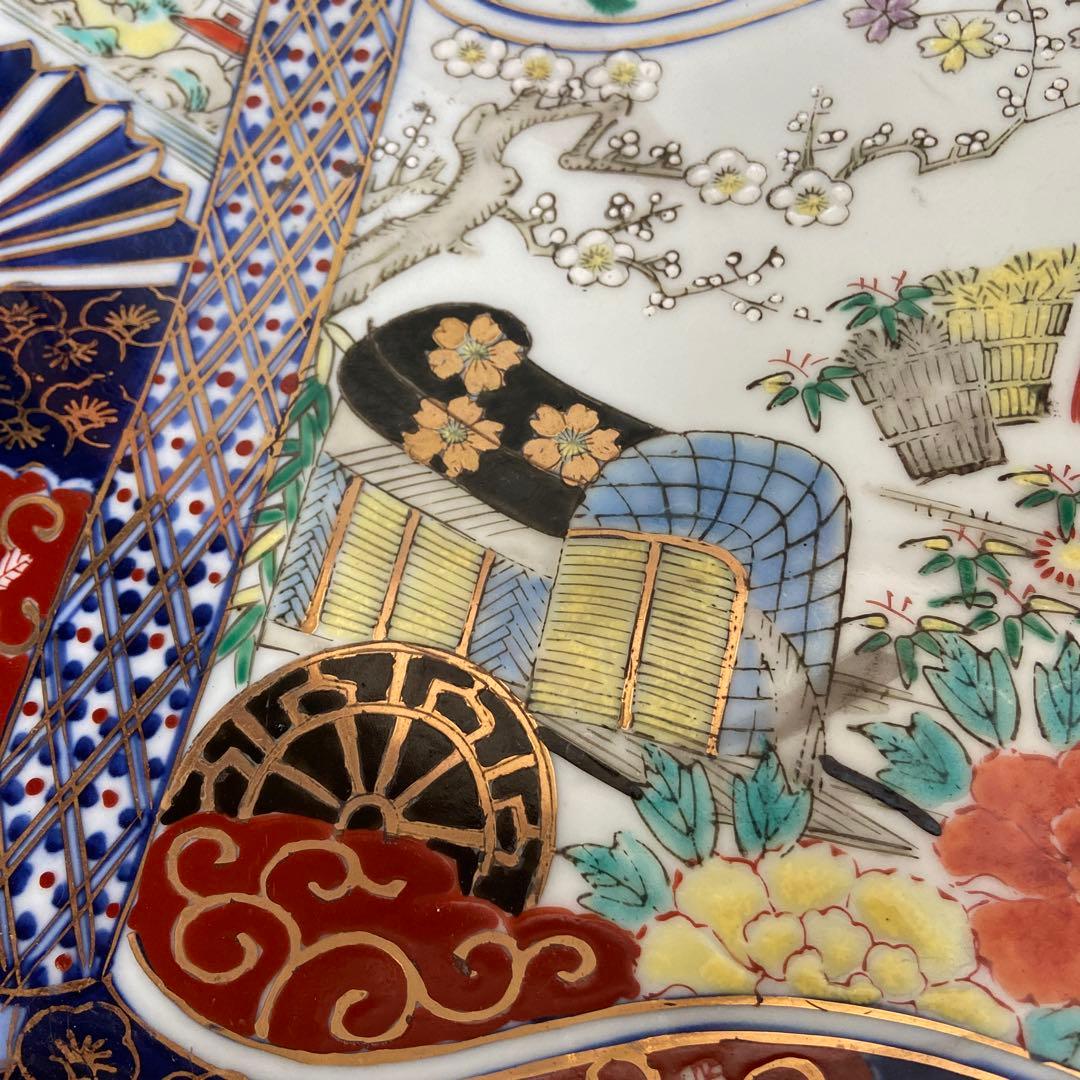 有田焼色絵扇面巻物の図大皿ニ枚
