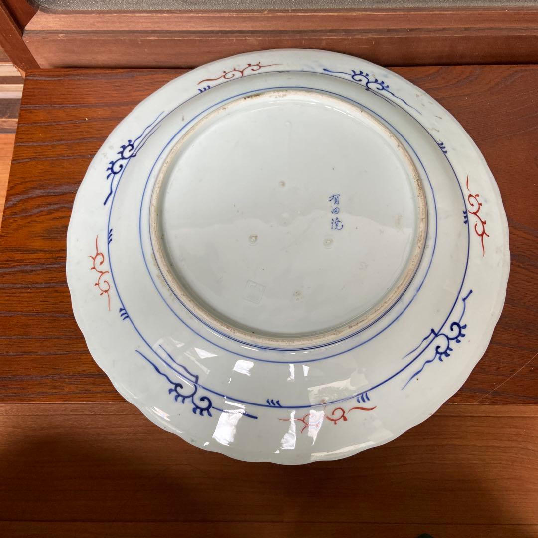 有田焼色絵扇面巻物の図大皿ニ枚