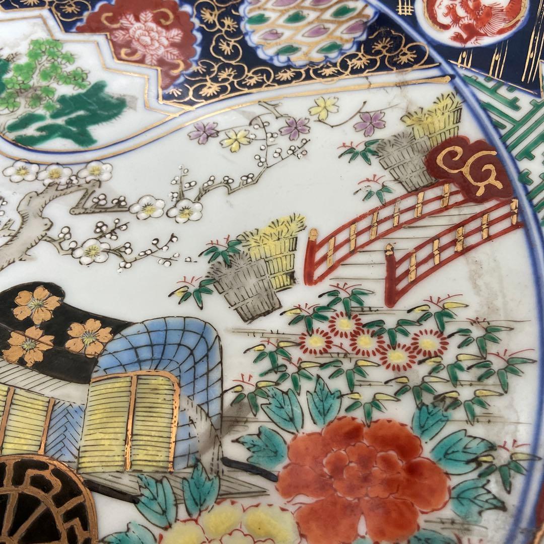 有田焼色絵扇面巻物の図大皿ニ枚