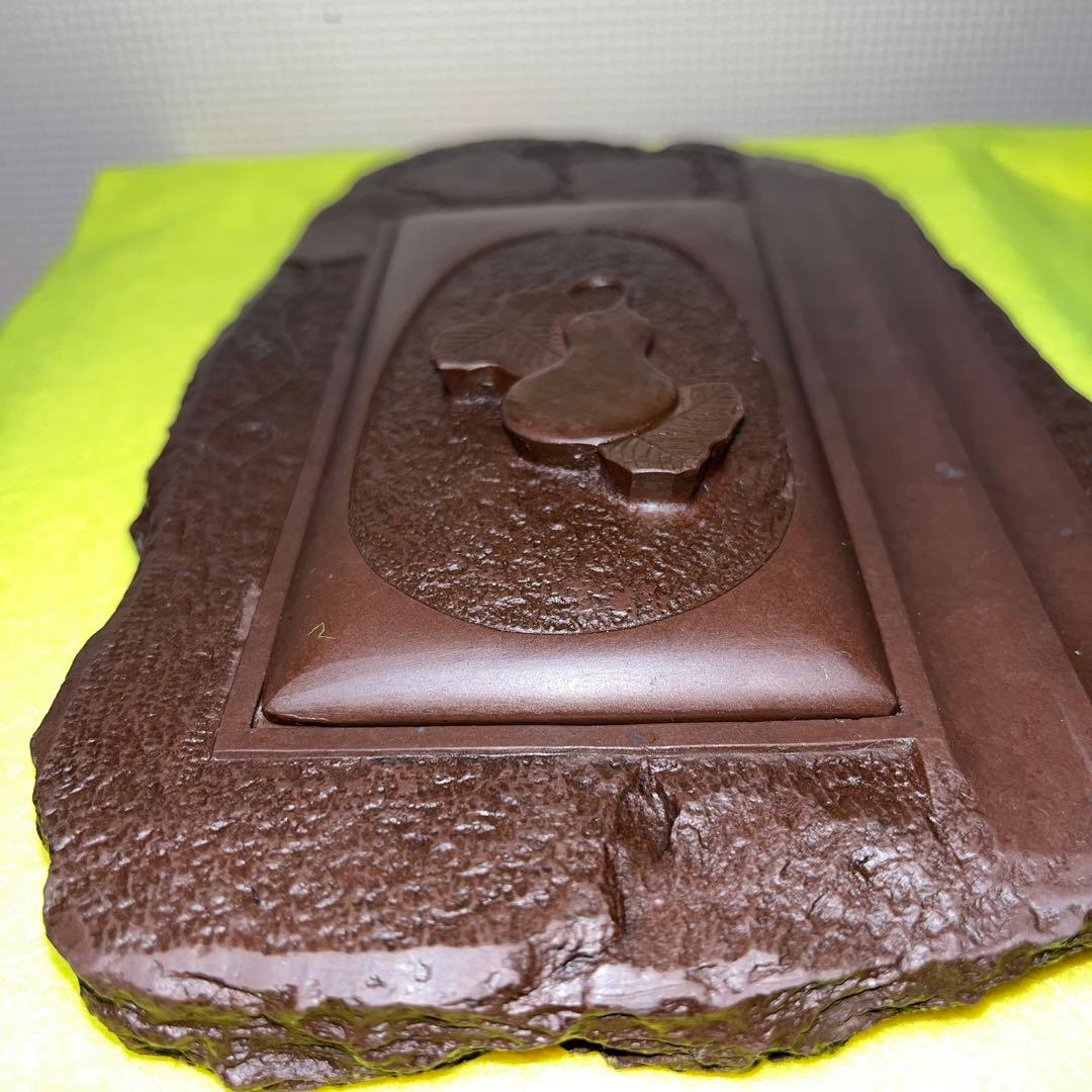 ⭕️赤間硯 古硯 赤間関 デカイ 7寸大 共蓋付き 墨持ち