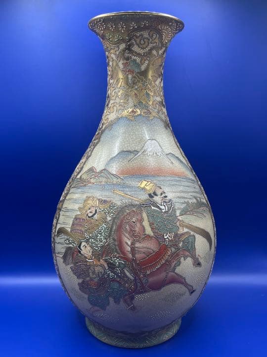 明治期薩摩焼 金彩色絵人物図 花瓶 花入 時代物