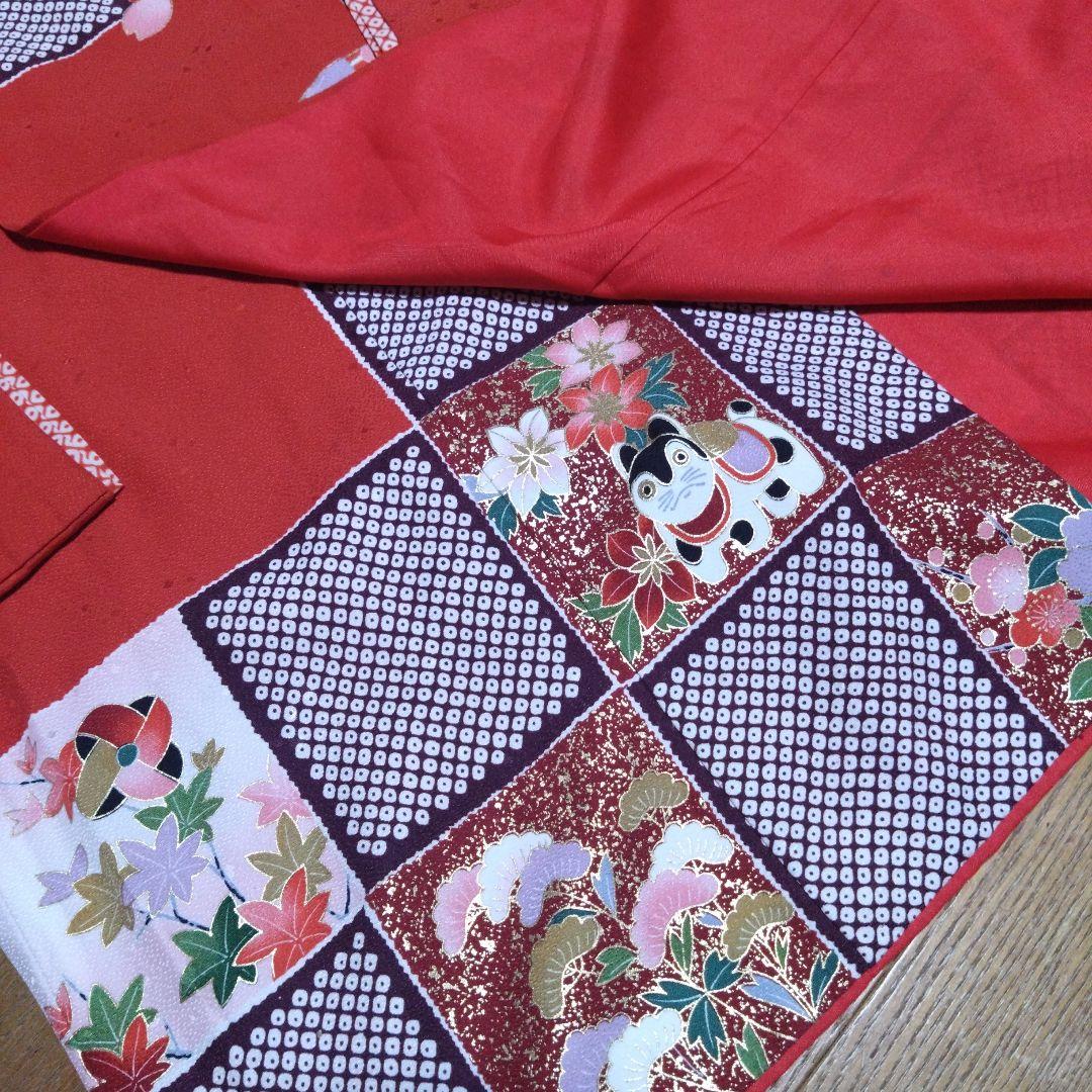 選べる色★七歳★上品★鹿の子と花の格子柄★着物セット