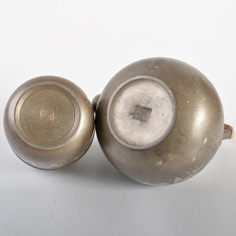 古錫　四君子文　継山造　急須　三越製　茶心壷　茶壷　合計約848g　MR6846