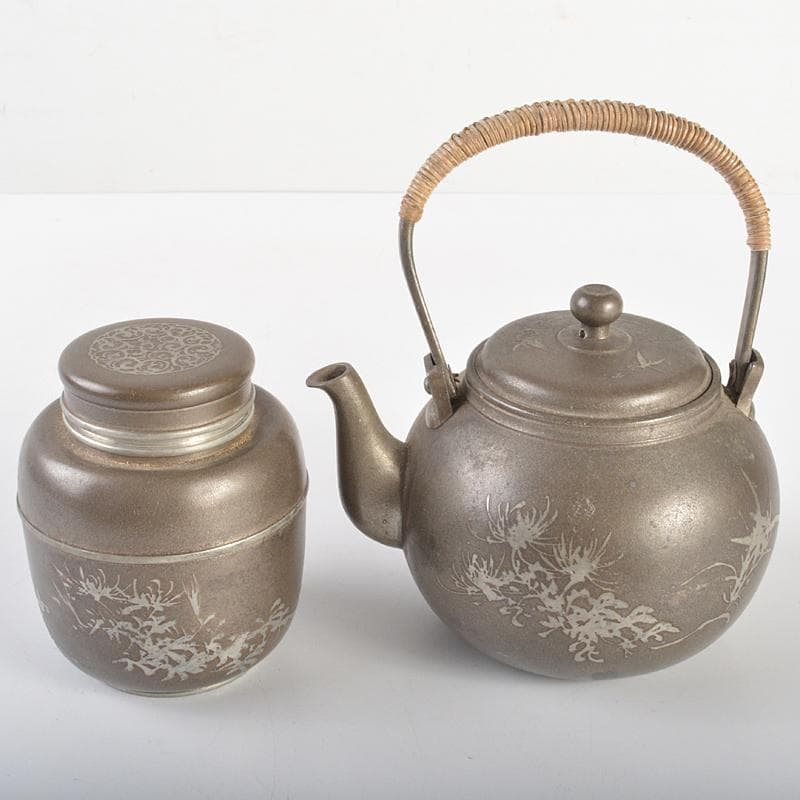 古錫　四君子文　継山造　急須　三越製　茶心壷　茶壷　合計約848g　MR6846