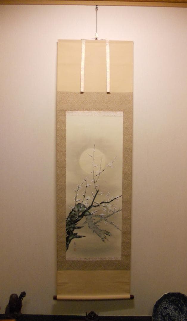 真作/笠井利之/雪景オシドリ図/桐共箱二重箱付/布袋屋掛軸HI-572