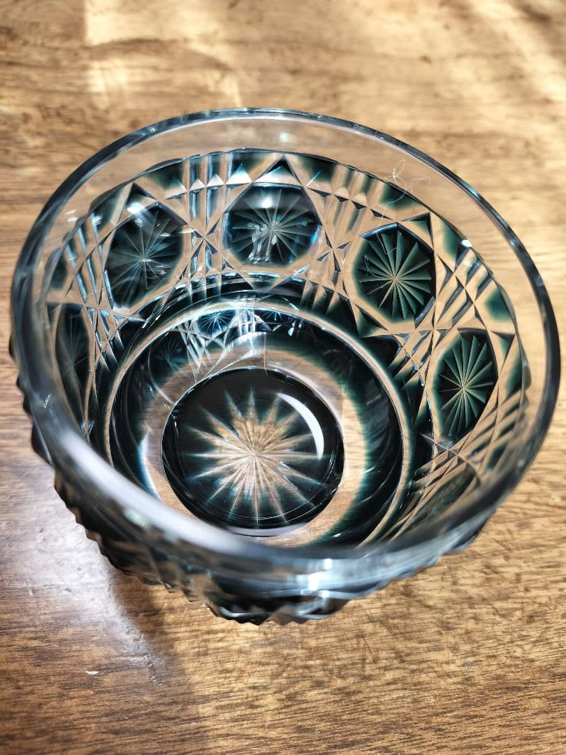 薩摩切子 猪口 八角 籠目文 藍色 酒器 ぐい呑み 刻印あり箱なし - メルカリ